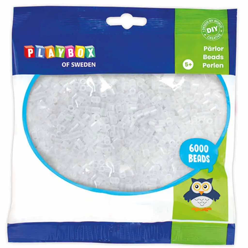 PlayBox: mărgele MIDI transparente, incolore, de 5 mm, care se pot călca, pachet de 6000 bucăți.