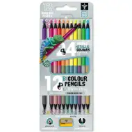 Ars Una: Set de creioane colorate bicolor neon-metalice, triunghiulare, 12/24 bucăți, cu ascuțitoare