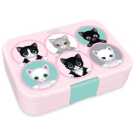 Ars Una: Think Pink cutie pentru gustări compartimentată cu pisici 15,3×21,6×5,2 cm