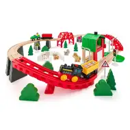 Cale ferată agricolă din lemn cu tren și alte accesorii, set de 60 de piese - Woodyland