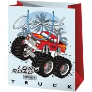Cardex: Pungă cadou de mărime medie cu camion monstru roșu-alb, 17,8x10x23cm