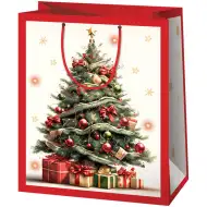 Cardex: Sac de cadou de Crăciun cu brad și cadouri, mărime medie, 17x10x23cm