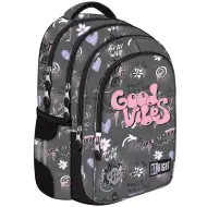 Ghiozdan școlar gri cu inscripția St.Right Good Vibes, rucsac BP58 40x28x18cm