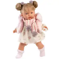 Llorens: Joelle, păpușă plângătoare de 38 cm cu suzetă, îmbrăcată în rochie cu model de balon cu aer cald