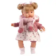 Llorens: Păpușă Joelle de 38 cm cu sunet, în haină tricotată și cu eșarfă.