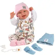 Llorens: Păpușă nou-născută Tala și Talo de 44 cm, 2 în 1, cu sunete, cu accesorii roz și albastre.