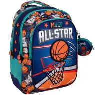 Luna: Ghiozdan școlar rotunjit cu 3 compartimente Must Team baschet, rucsac 32x18x43cm