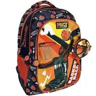 Luna: Rucsac școlar Must Team, model baschet, portocaliu-albastru, cu 3 compartimente rotunjite, 32x18x43 cm
