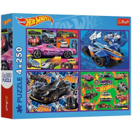 Mașini de curse Hot Wheels - set de 4 puzzle a câte 250 piese - Trefl
