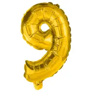 Numeroase baloane din folie de culoare aurie – numărul 9, 86 cm