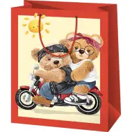 Pungă de cadou cu model de ursuleți pe motociclete, de dimensiune standard, 11x6x14cm