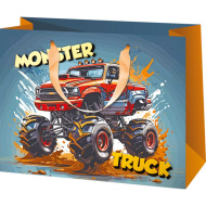 Pungă de cadou exclusivă, de mărime medie, cu imprimeu Monster Truck, 18x23x10 cm