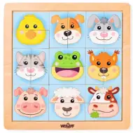 Puzzle din lemn cu capete de animale Montessori - Woodyland