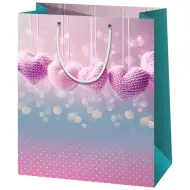 Sacoșă cadou mare cu inimioare croșetate 27x14x33cm