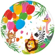 Set de 8 farfurii de hârtie cu model de junglă veselă, 23 cm