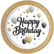 Set de 8 farfurii de hârtie elegante cu inscripția „Happy Birthday”