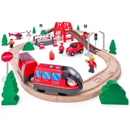 Set de cale ferată din lemn cu mașină de pompieri și tren cu baterii - Woodyland