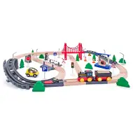 Set trenuleț din lemn cu pod feroviar și locomotivă cu baterii - Woodyland