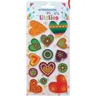 The Littlies: Set de autocolante 3D pufoase cu inimioare colorate pe coală de 10x22cm