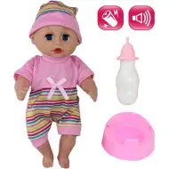 Bebeluș în șapcă cu accesorii și sunete 30cm