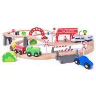 Cale ferată de tren din lemn cu locomotivă cu baterie set de 60 bucăți - Woodyland