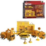 Construcție mare cu vehicule, clădire și elicopter set de joacă din 9 piese