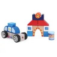 Cuburi de construcție lemn colorat - Set de joacă Poliție