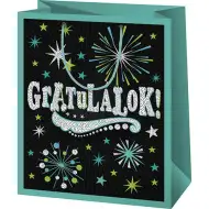 Felicitări! pungă cadou exclusivă verde dimensiune normală 11x6x15cm