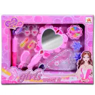 Girls set de înfrumusețare cu oglindă care luminează