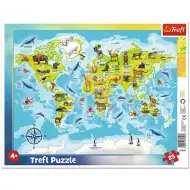 Harta Lumii cu animale 25 bucăți puzzle cu ramă - Trefl
