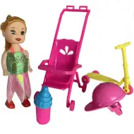 Katie: Grace păpușă cu trotinetă, cărucior și accesorii 10cm