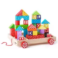 Lemn ABC vehicul cu cuburi de construcție și cuburi de litere