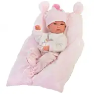 Llorens: Bimba păpușă fetiță nou născut cu pernă și șapcă 35cm