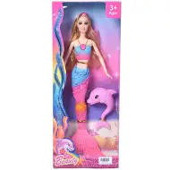 Păpușă sirenă păr blond cu delfin 30cm