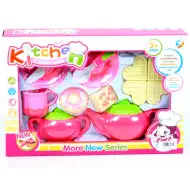 Set ceainic culoarea roz cu gofre și accesorii