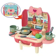 Set de joacă de bucătărie culoarea roz în valiză care se închide 25 bucăți set