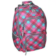 Spirit: E-Bag ghiozdan rotunjit in carouri roz si turcoaz, rucsac 46x34x22cm