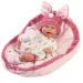 Llorens: Mimi, păpușă zâmbitoare de 42 cm cu urechi de iepuraș și căciulă roz, cu pernă
