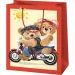 Pungă de cadou cu model de ursuleți pe motociclete, de dimensiune standard, 11x6x14cm