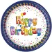 Set de 8 farfurii de hârtie alb-albastre cu inscripția „Happy Birthday”