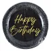 Set de 8 farfurii de hârtie elegante, de culoare negru-auriu, cu inscripția "Happy Birthday", 23 cm