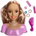 Cap de păpușă cu păr lung și blond pieptănabil cu agrafe de păr si accesorii