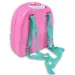 Set de frumusețe roz într-un rucsac cu machiaj, oglindă și accesorii